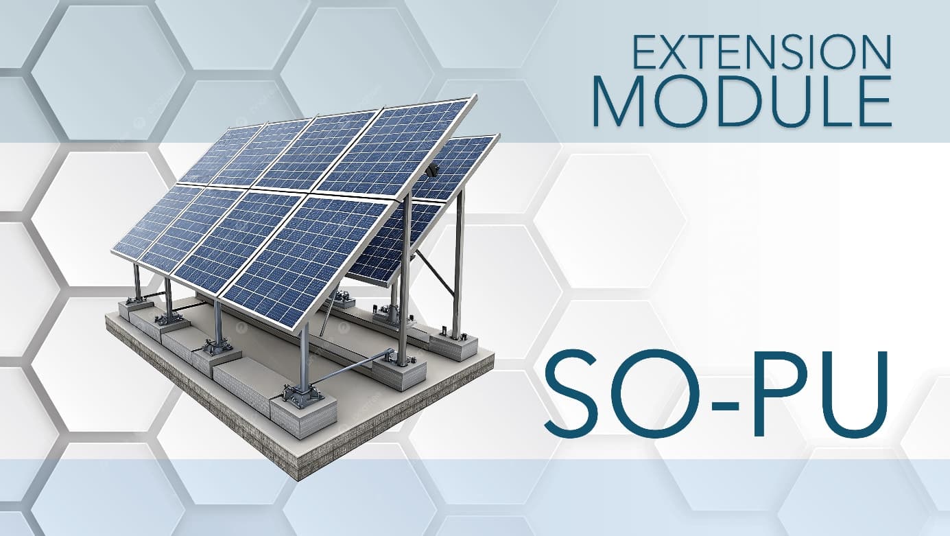 Extension module SO-PU — solar PV panels, mounting structures, inverters and battery storage on industrial rooftops