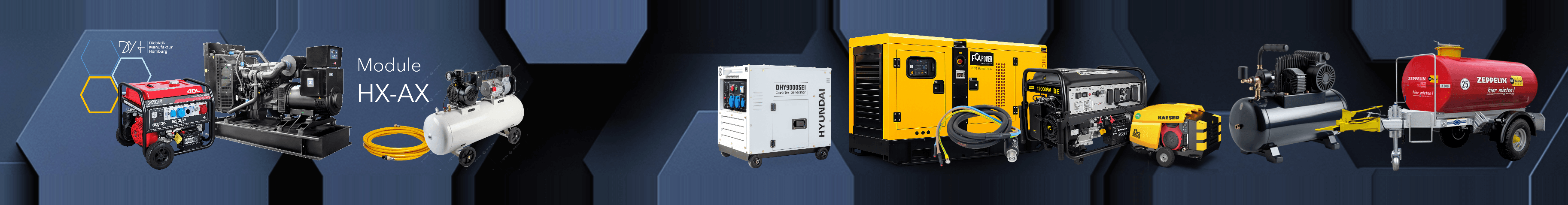 Industrial electrical generator and air compressor in a vocational training workshop