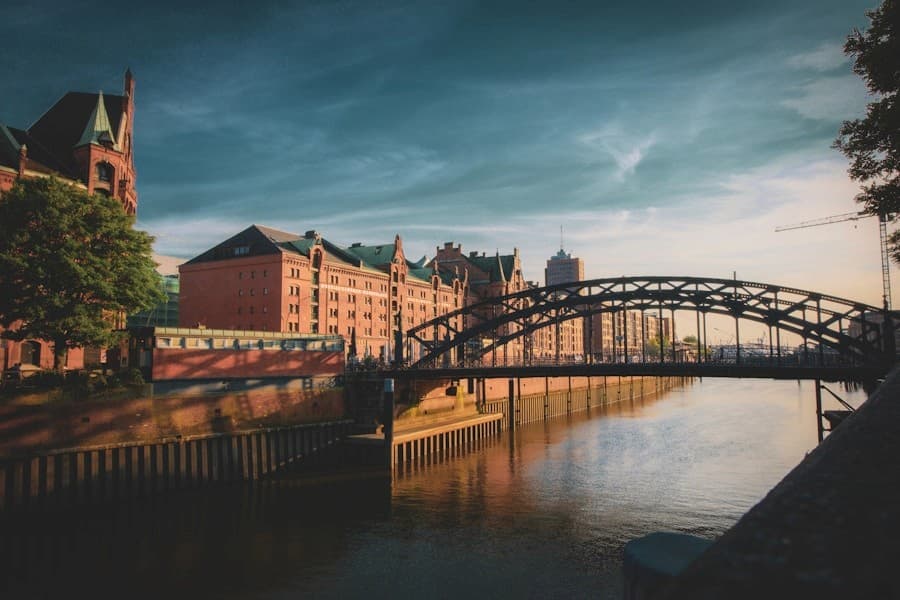 Hamburg Speicherstadt canal and bridge