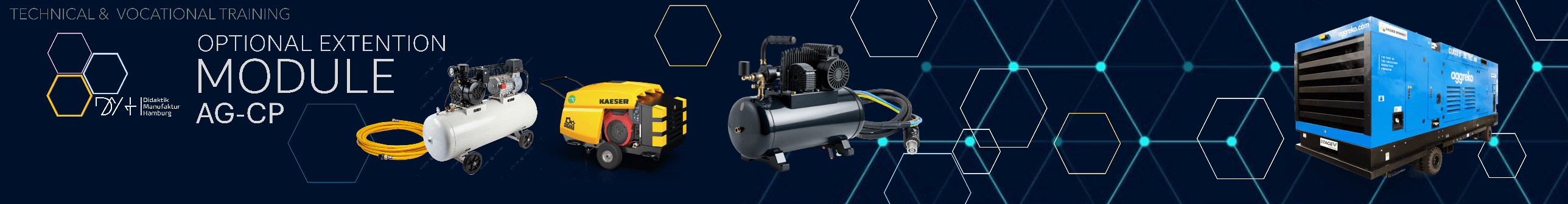 Industrial air compressor in a vocational training workshop