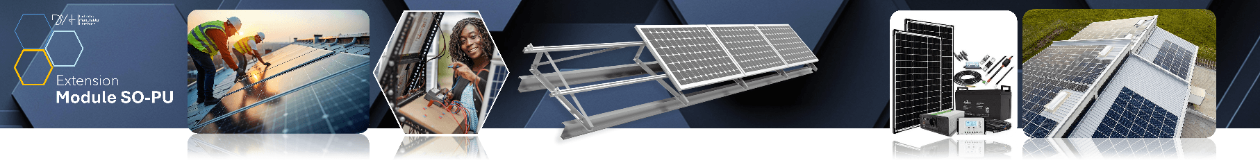 Extension module SO-PU — solar PV panels, mounting structures, inverters and battery storage on industrial rooftops