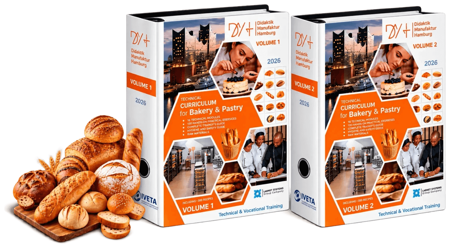 DMH Technical Curriculum for Bakery & Pastry — Volume 1 and Volume 2, with professional workshop equipment