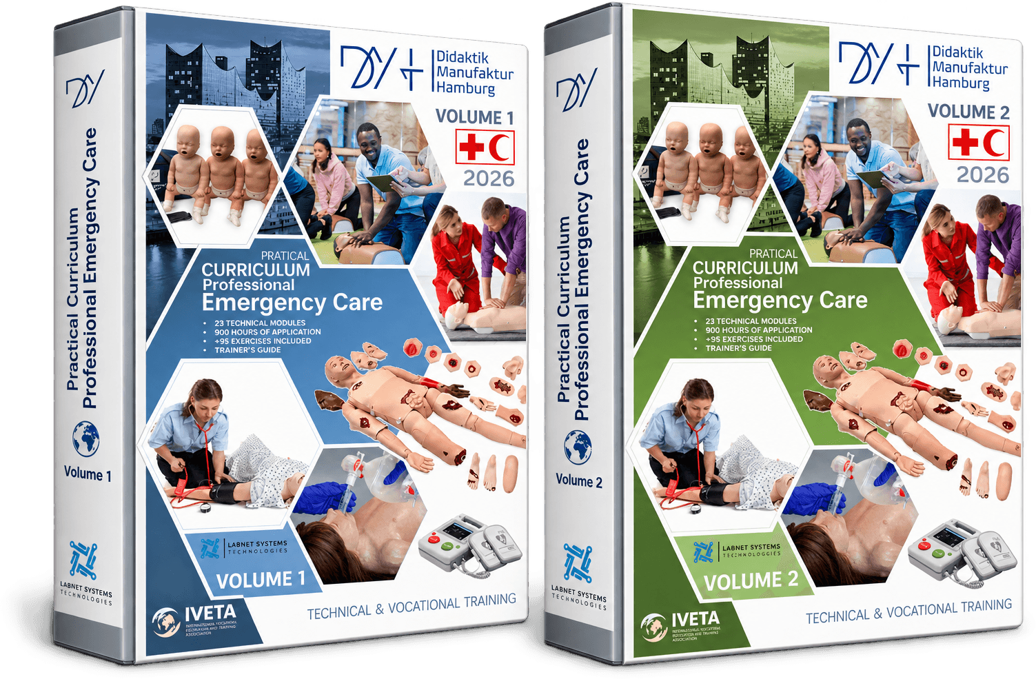 DMH Technical Curriculum for First Aid & Emergency — Volume 1 and Volume 2, with professional workshop equipment