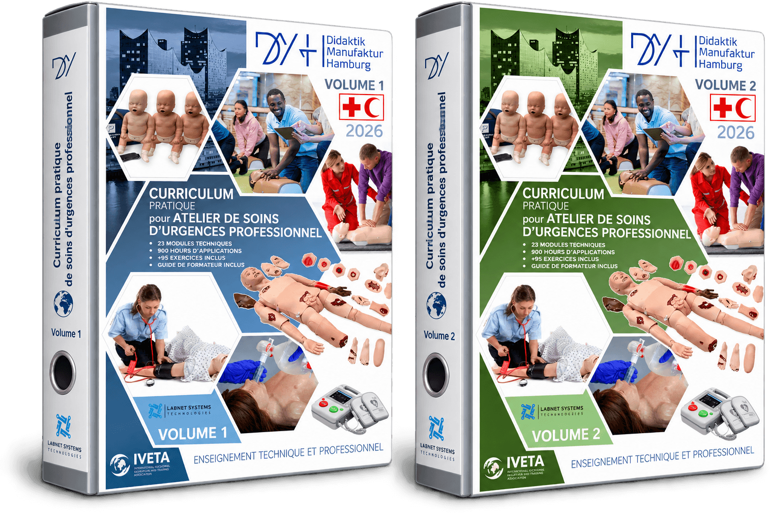 DMH Curriculum pratique pour atelier de soins d'urgences professionnel — volume 1 et volume 2, avec équipement d'atelier professionnel
