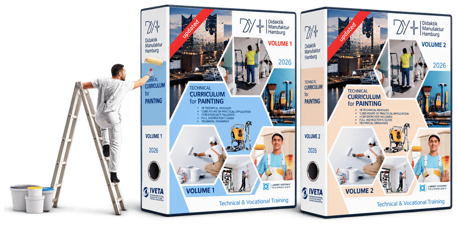 DMH Technical Curriculum for Painting — Volume 1 and Volume 2, with professional workshop equipment