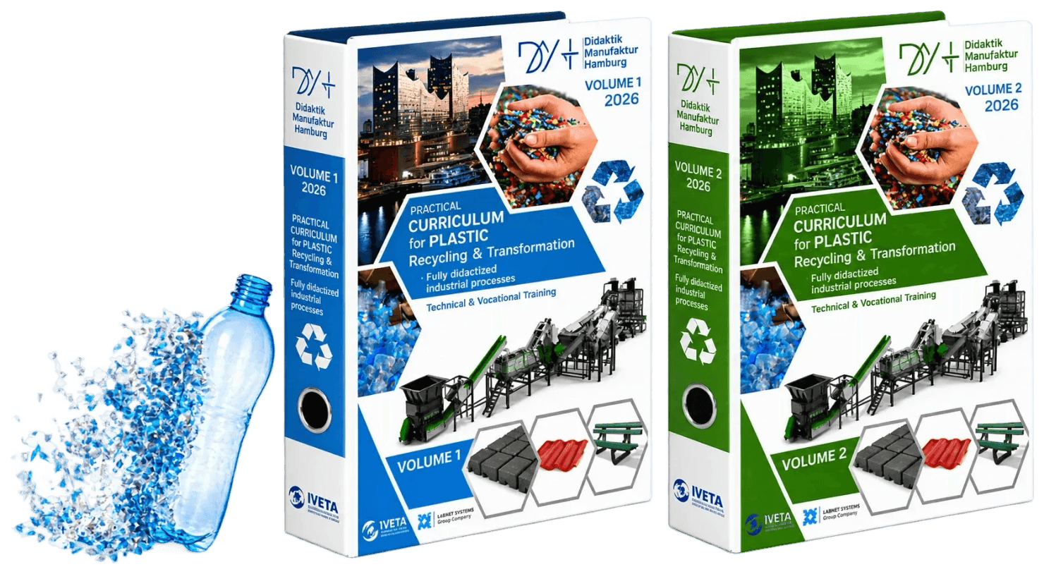 DMH Technisches Curriculum für Kunststoffrecycling & -verarbeitung – Band 1 und Band 2, mit professioneller Werkstattausstattung