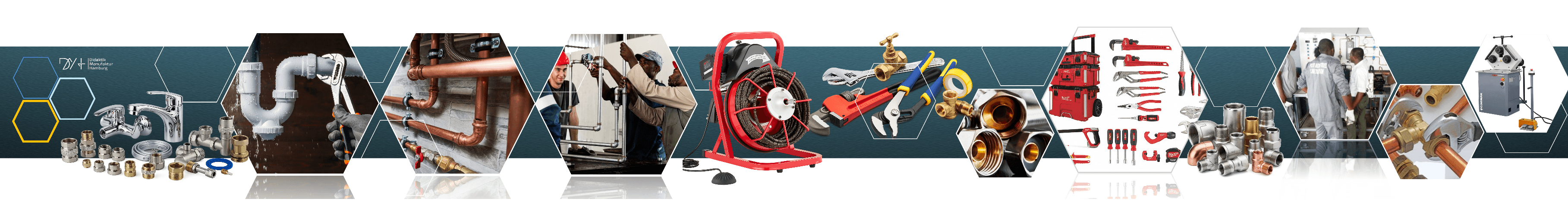 Exemplos de equipamento e prática de formação profissional em canalização
