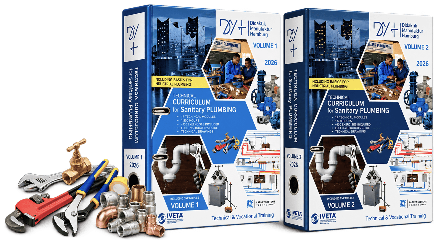 Currículo técnico DMH de Canalização — Volume 1 e Volume 2, com equipamento profissional de oficina