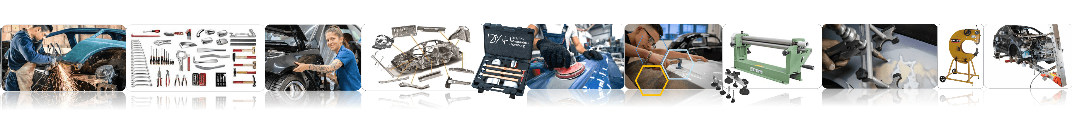 نماذج من تجهيزات التدريب المهني في سمكرة السيارات والتطبيقات العملية