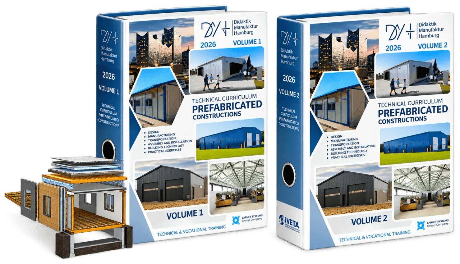 DMH Technical Curriculum for Prefabricated Buildings — Volume 1 and Volume 2, with professional workshop equipment